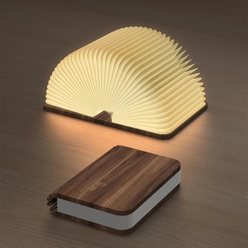 Lampada da libro a LED ricaricabile, luce notturna in legno, luce da tavolo portatile, lampada da lettura pieghevole, illuminazione ambientale sul comodino della biblioteca domestica