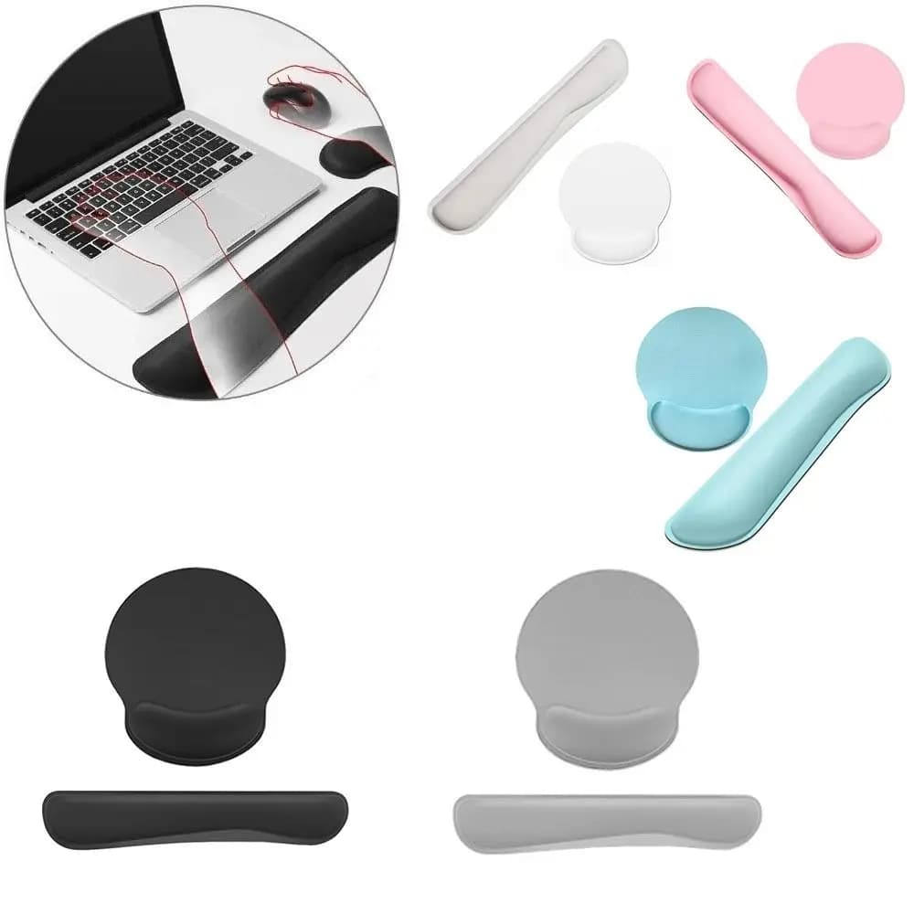 Set di 2 Pezzi: Poggiapolsi Ergonomico per Tastiera a Lento Ritorno e Tappetino Mouse Antiscivolo Confortevole, Protezione Polso per una Scrittura Facile