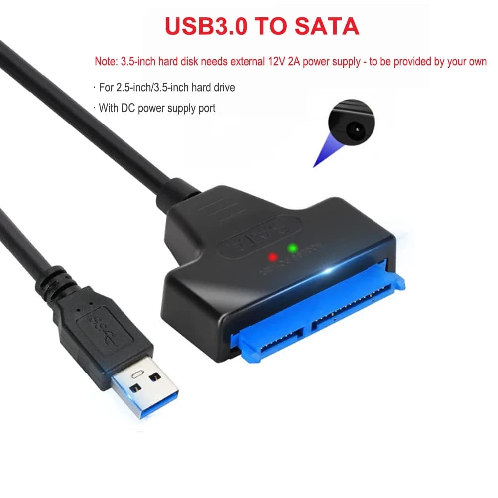 Cavo da USB 3.0 a SATA a 22 pin Convertitore adattatore da SATA a USB 3.0 Supporto disco rigido SSD HDD esterno da 2,5/3,5 pollici Sata