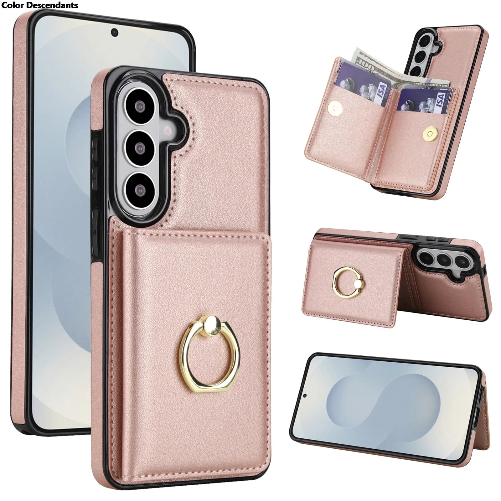 Porta carte Anello Solt Portafoglio Custodia in pelle per iPhone16 15 ProMax 14 Plus 13 12 11 mini XR XS 7 8 RFID Stand Bag Tasca Cover