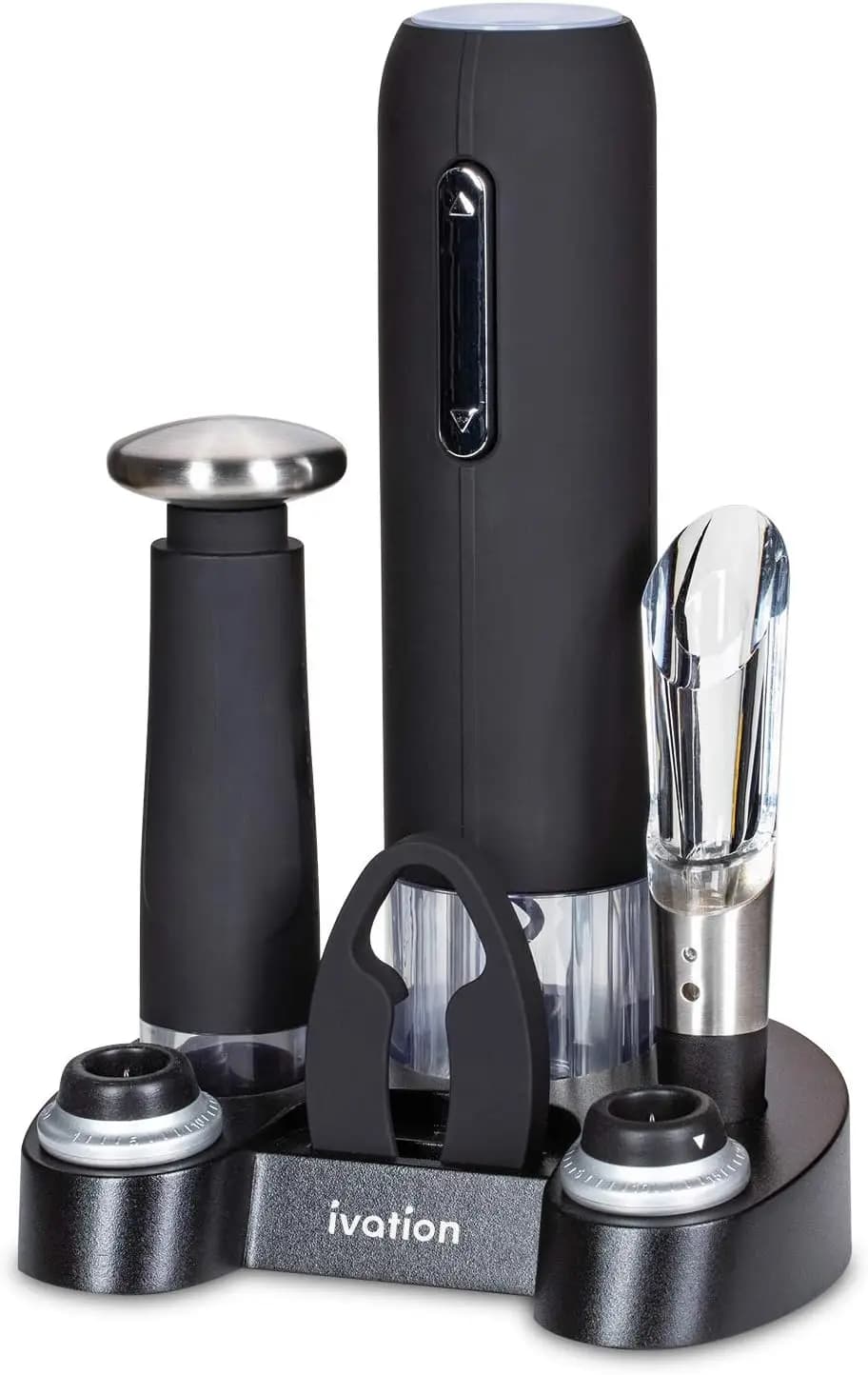 Set Apribottiglie Elettrico con Aeratore, Conservatore Sottovuoto, Tappi e Base di Ricarica - Collezione Regalo Completa