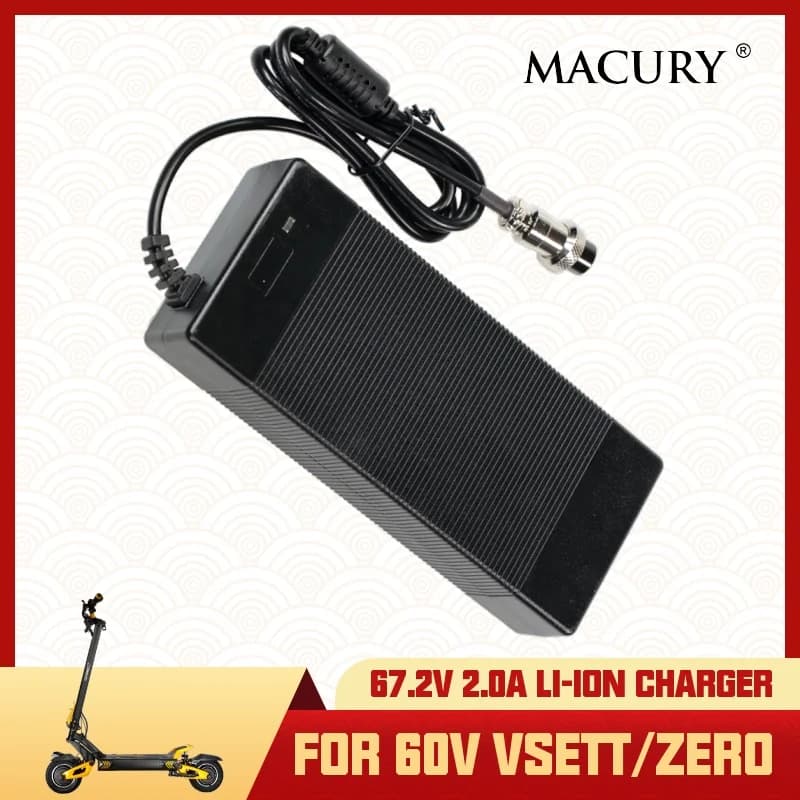 GX16 caricabatteria agli ioni di litio a 3 Pin 67.2V 2A AC/DC per modello 60V di ZERO 10X VSETT 10 + Kaabo Scooter elettrico EU US AUS UK Plug
