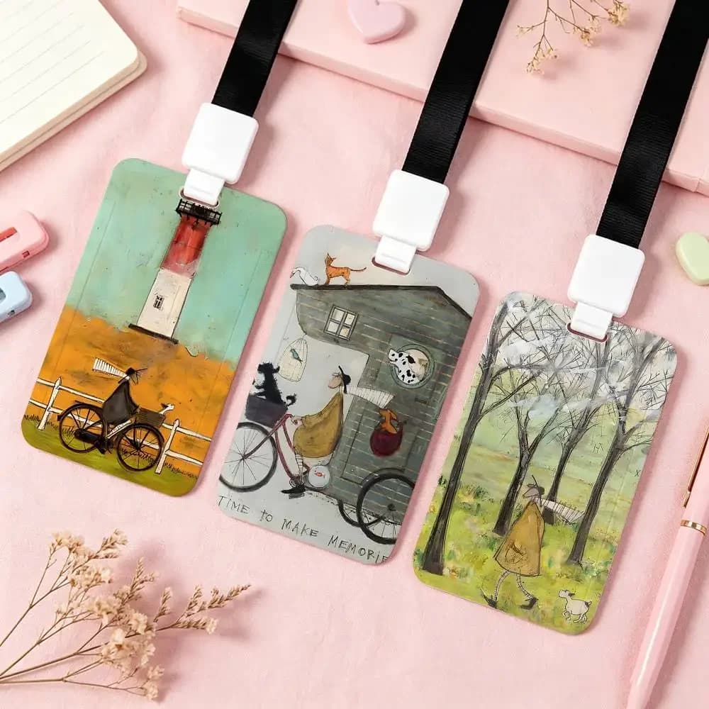 S-Sam Toft Abstract Landscape NFC Contactless Sliding Card Sleeve For Student Cards, Bus Cards, ID Cards, And Work Permits