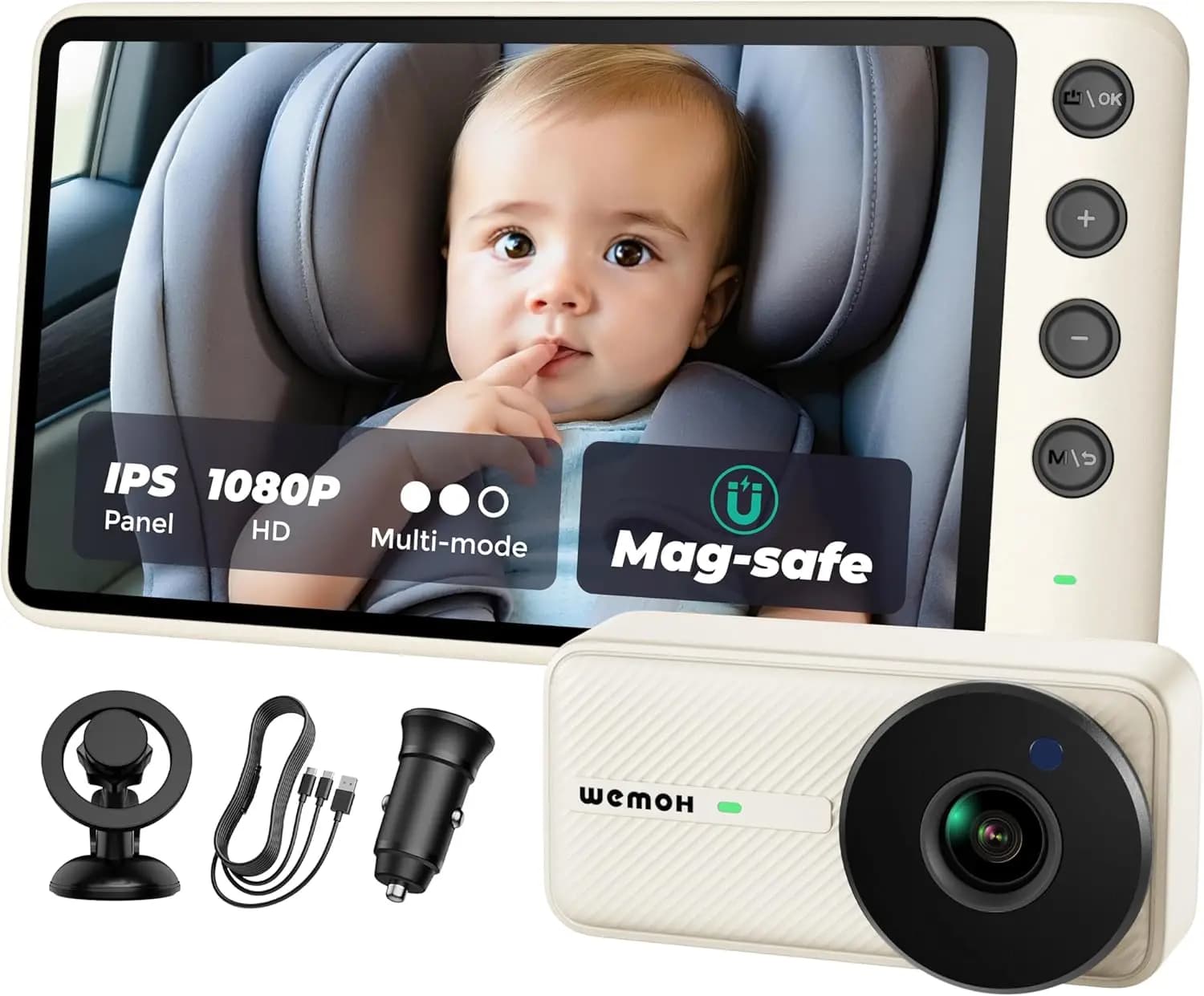 Telecamera Magnetica per Auto con Monitor IPS 1080P, Visione Notturna Automatica, Supporto Magnetico, Display da 5 Pollici per Bambini Rivolti all'Indietro