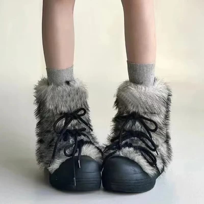 Bow Platform Women Snow Ankle Boots Fur Designer Fashion Short Plush Flats Cotton Shoes 2025 Trend Warm Cozy Winter Botas Mujer