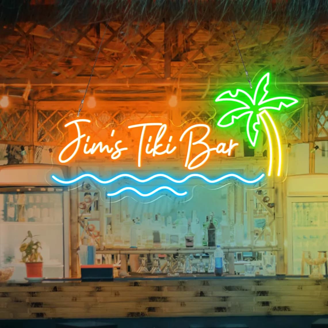 Custom Tiki Bar Neon Sign,Tiki Bar Palm Tree Decor Man Cave Club Decor, Business Sign