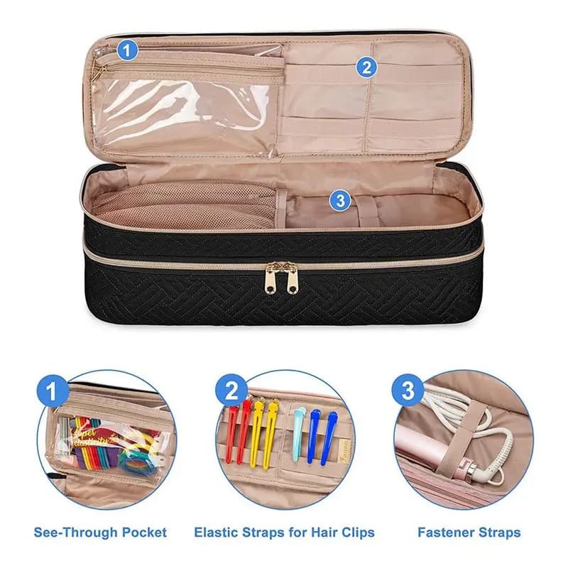 (A25M) Borsa da trasporto per asciugacapelli/volumizzatore/styler, custodia isolata per strumenti per capelli con divisori per parrucchieri