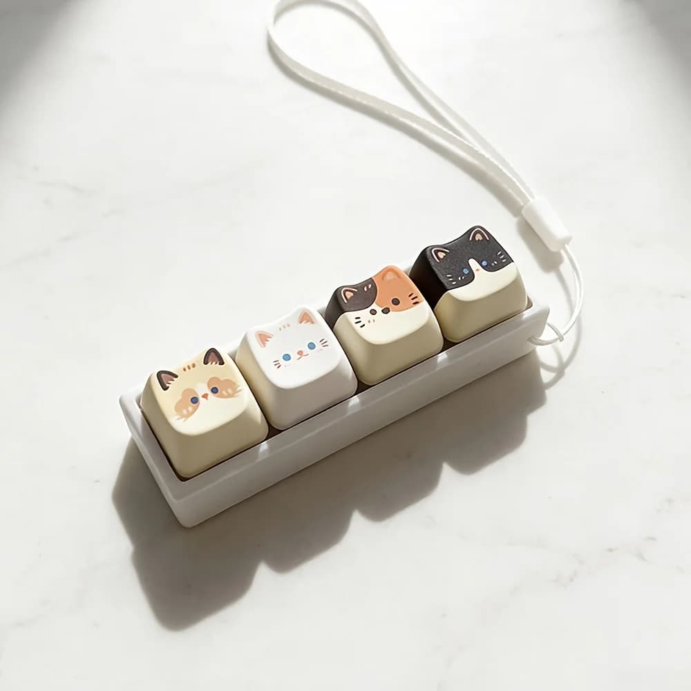 Cute white cat and cute black cat 4-key key rope pendant, soothing fingertip buttons
