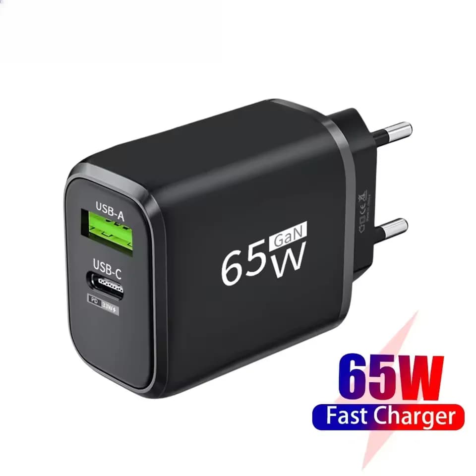 2 Ports 65W GaN Charger USB Type C Fast Charging Mobile Phone Charger QC3.0 PD Wall Adapter Travel EU/US Plug For Samsung Xiaomi
