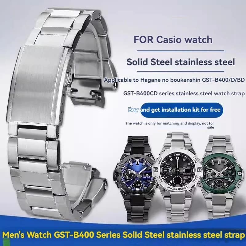 Solid Stainless Steel Watch Band for Casio G-Shock GST-B400 Metal Strap Bracelet Replacement, Men's Durable Steel Watch Chain
