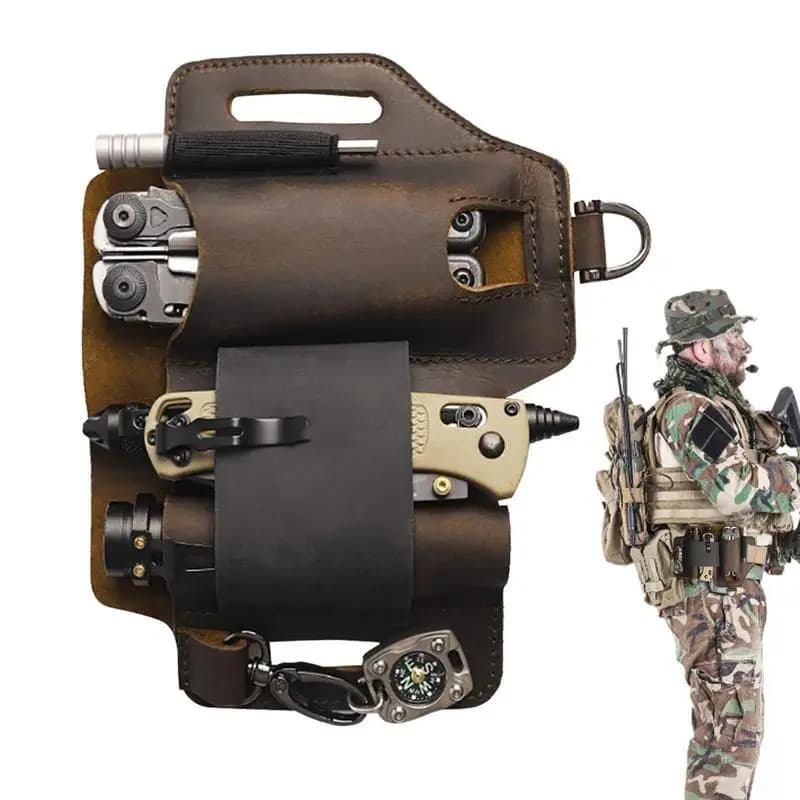 Guaina Multitool per fondina da cintura marsupio in pelle EDCs Organizer Pocket Camping Survival Outdoor Flashlight portacoltelli