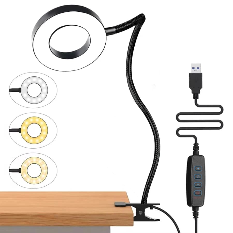 Lampada da lettura a LED con morsetto Lampada da scrivania a 3 colori e 10 luminosità Lampada da libro flessibile a collo di cigno Protezione per gli occhi Luce notturna da lettura