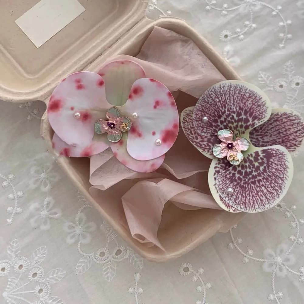 Simple Sweet Orchid Flower Hairpin Thai Style Bohemian Style Butterfly Orchid Hair Clip Pearl Cloth Women Side Clip Daily