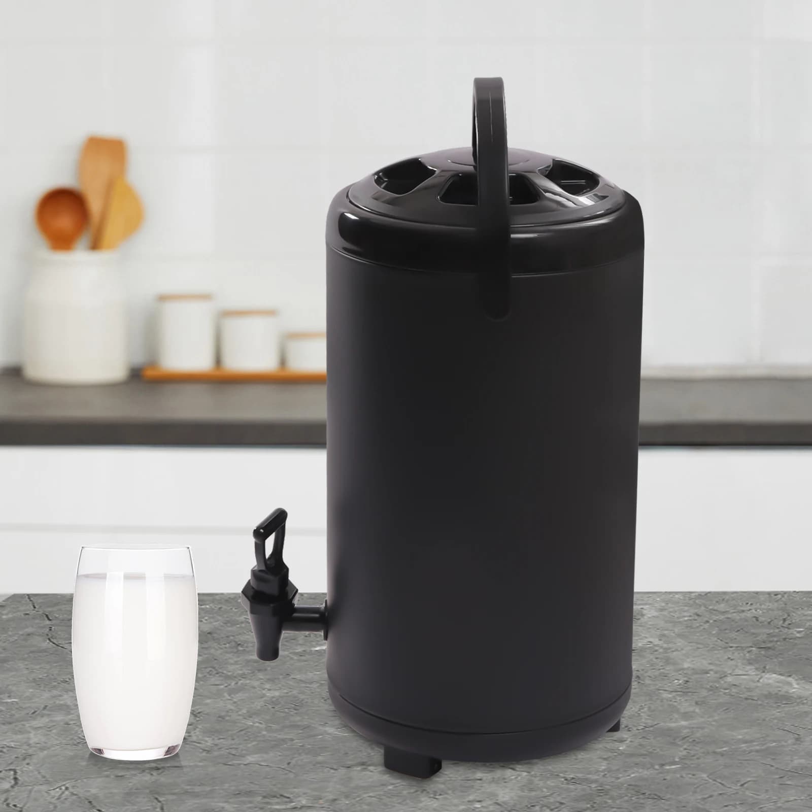 2.3 Gallon Insulated Beverage Dispenser with Stainless Steel Insulated Matte Surface Black for Coffee Tea Milk Soup Family Party Cafe Buffet
