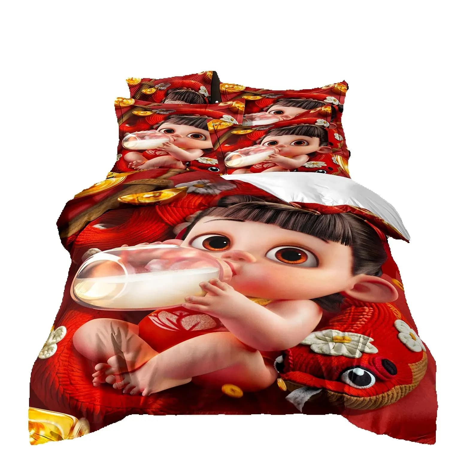 Copripiumino Ne Zha con animazione con stampa HD, set di biancheria da letto Ne Zha 2 Set letto singolo doppio completo Queen King Size Copripiumino per camera da letto per bambini adulti