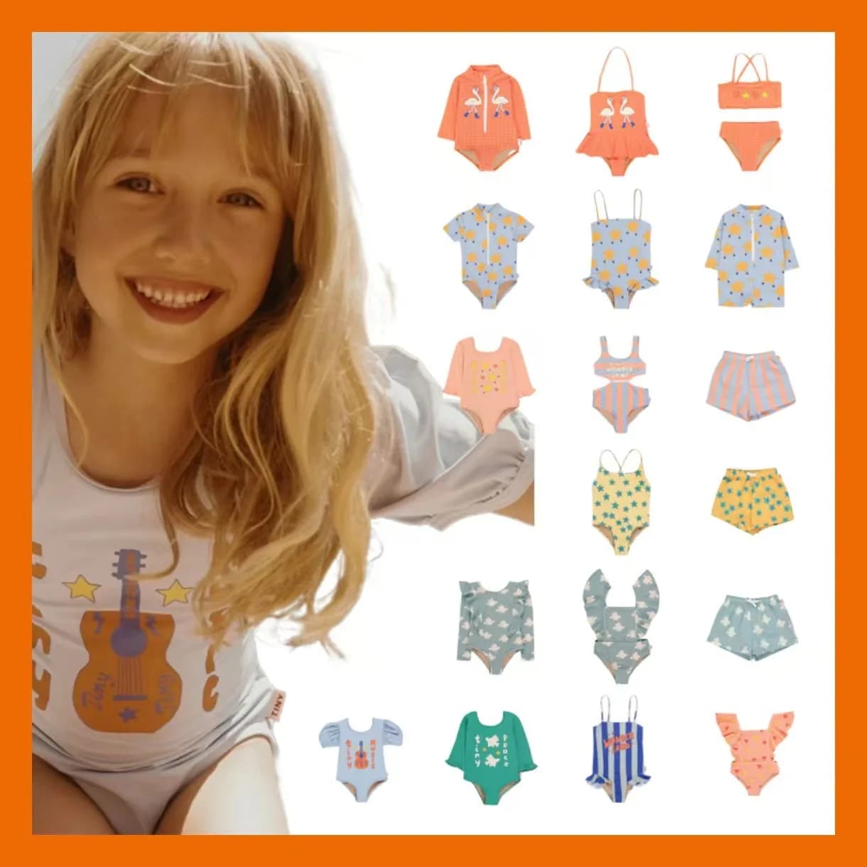 2025 Summer TC Girls Swimsuit Fashion Cartoon Children's One-piece Swimsuit Quick-drying Sunscreen Long-sleeved Split Swimsuit