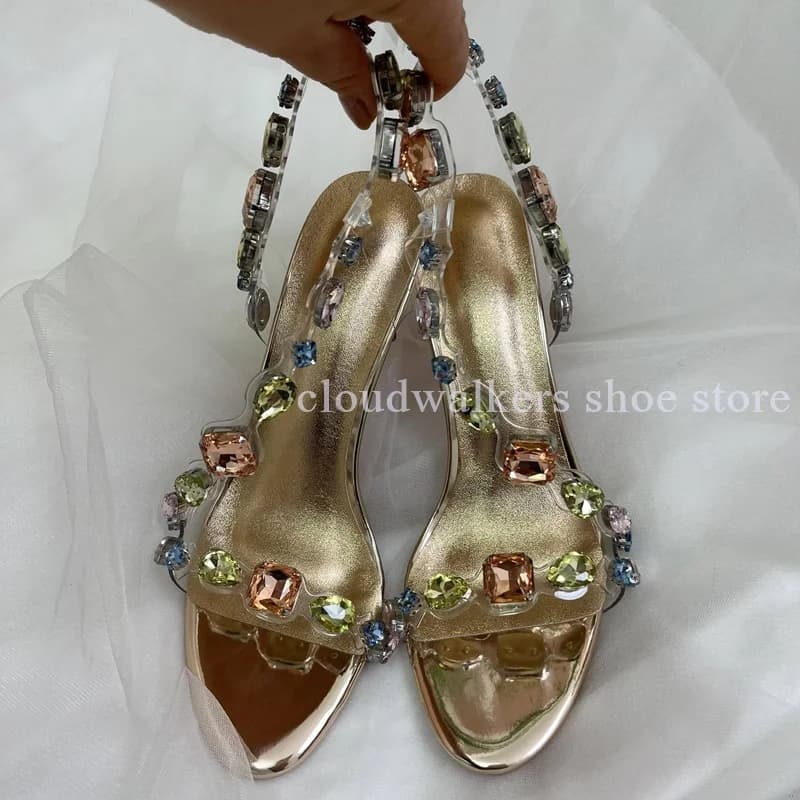 Sandali Eleganti con Tacco a Spillo e Punta Aperta, Modello Lusso Colorato con Intarsi, Scarpe da Cerimonia alla Moda per Donna