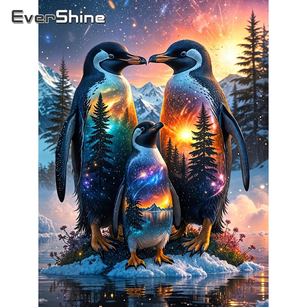 EverShine Diamond Mosaic Animal Painting Penguin DIY Full Square Drill Embroidery Snow Mountain Rhinestones Winter Home Decor