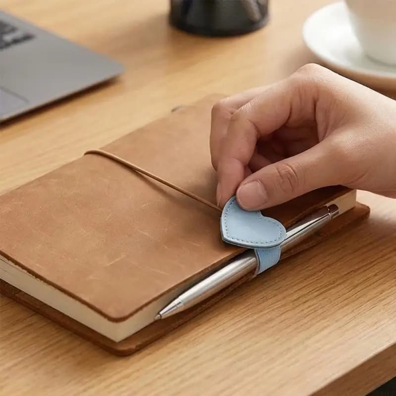 2Pcs Leather Pen Holder Leather Bookmarks Clip with Elastic Strap For Notebooks Journal Planner Folder