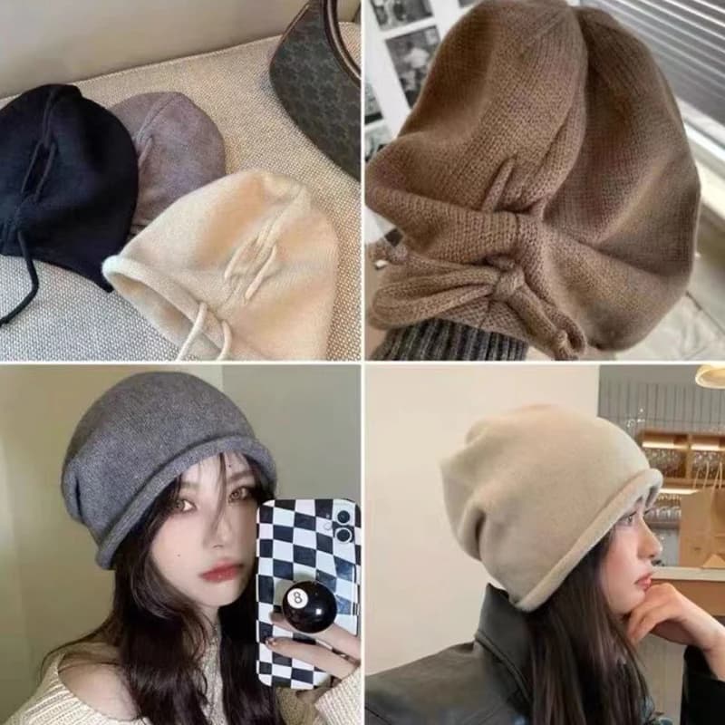 Berretto Morbido Lavorato a Maglia con Cordoncino per Uomo e Donna, Cappello Invernale e Primaverile Antivento