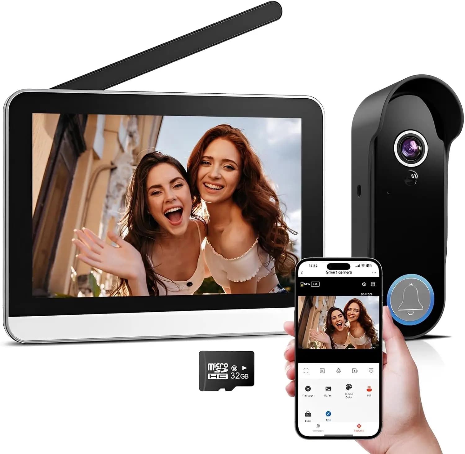Campanello Wireless con Telecamera e Monitor Touch Screen da 7 Pollici, Video 1080P, Audio Bidirezionale, Visione Notturna, Rilevamento Movimento