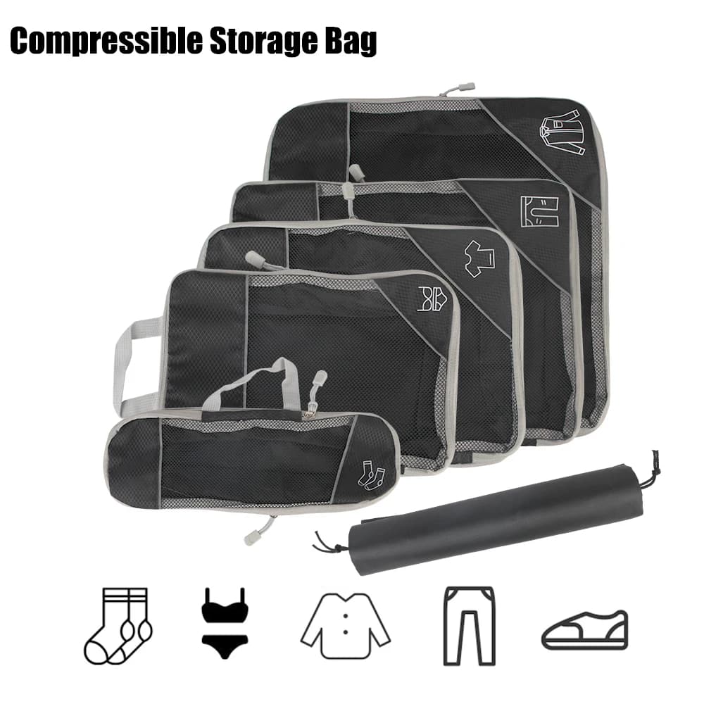 Lightweight Suitcase Bags 3/6 Pieces Compressible Travel Storage Organizer Set Portable Mesh Visual Luggage Packing Cubes