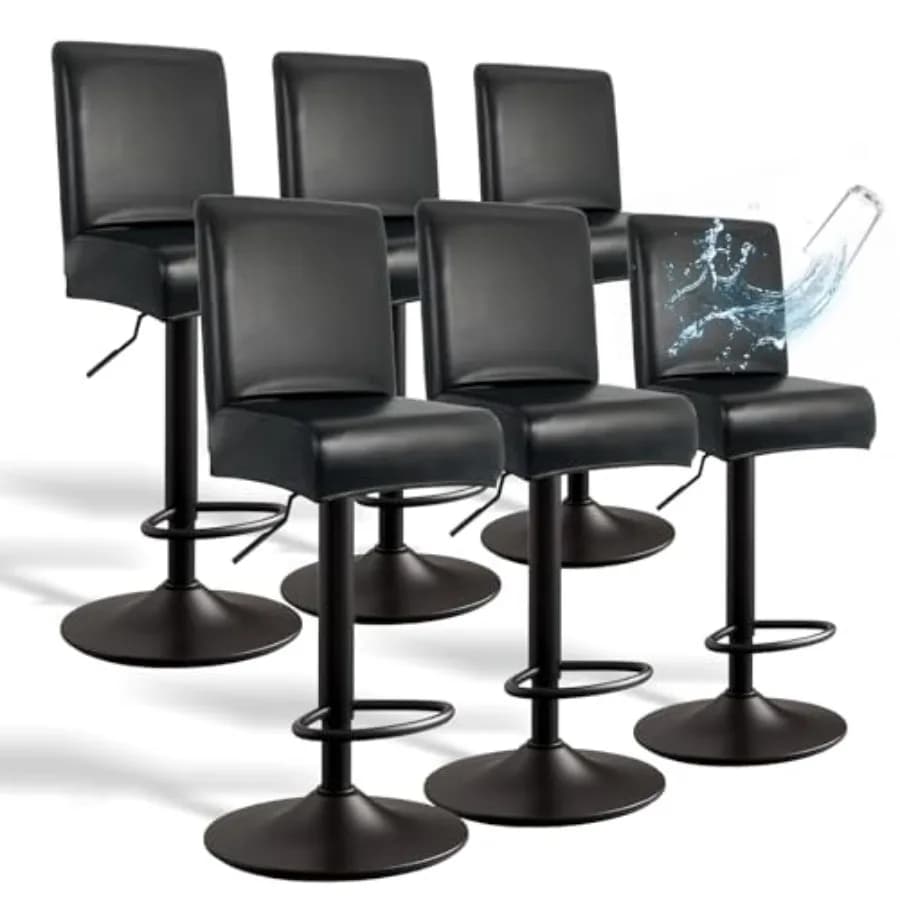 Coperture per Sgabelli da Bar in Pelle PU con Schienale, Confezione da 6, Elasticizzate, Impermeabili, Lavabili e Confortevoli