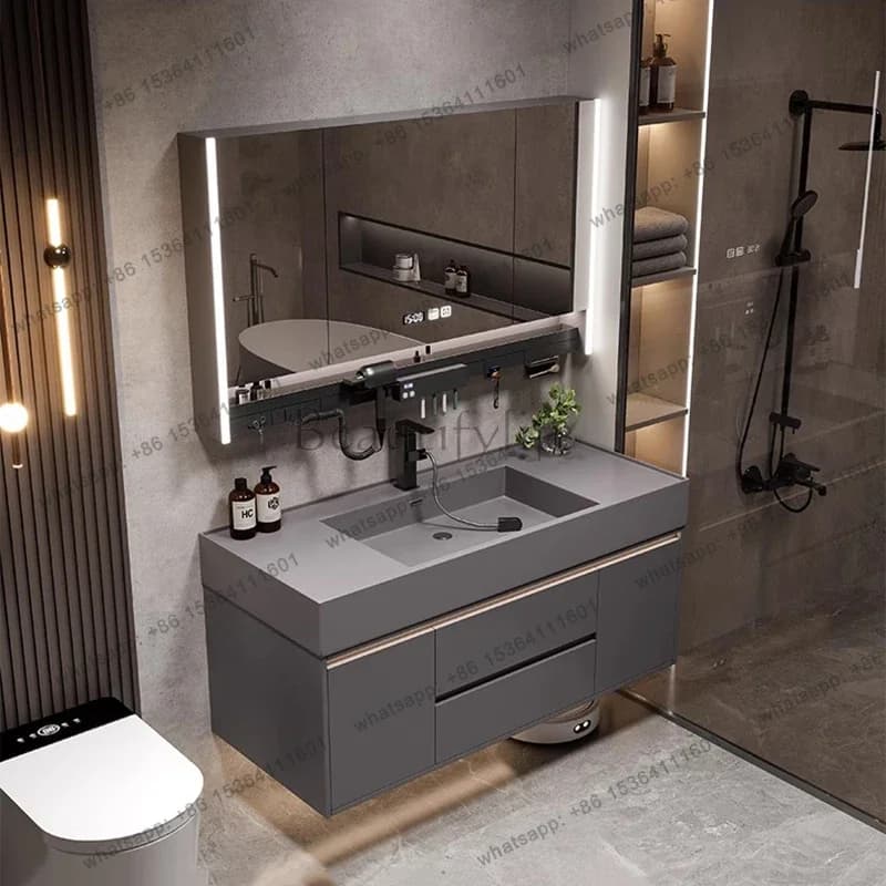 Mobile Bagno in Legno LX con Lavabo, Armadietto, Decorazioni, Organizzatore, Specchio e Scaffali - Arredamento Trendy