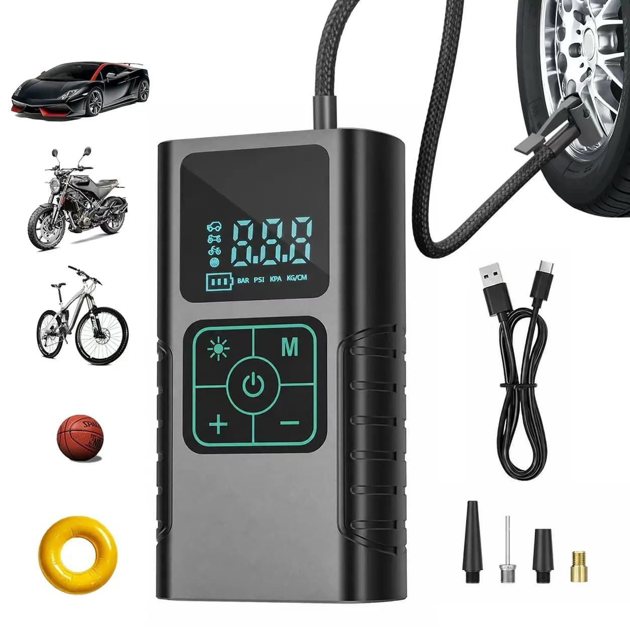 Wireless Portable Car Air Compressor Pump Digital Display Electric Tire Inflator For Motorcycle Bicycle Auto Tyre Ball Lighting
