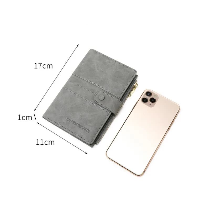 Borsa per passaporto con blocco RFID PU tinta unita con cerniera fibbia portafoglio porta biglietti porta carte porta passaporto da viaggio multifunzionale Materi