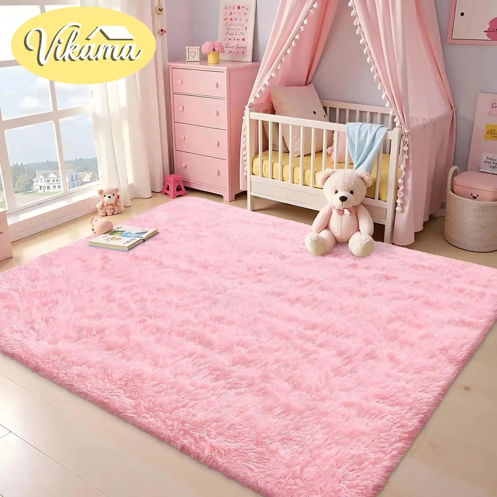 Tappeto Moderno in Peluche VIKAMA, Morbido e Caldo, Antiscivolo, per Soggiorno, Divano, Comodino, Camera da Letto, Arredamento Casa