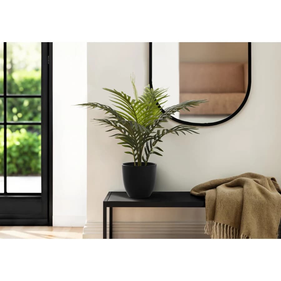 Pianta Artificiale 20 cm, Palma Finta da Interno, Decorazione Verde con Foglie Realistiche in Vaso Nero
