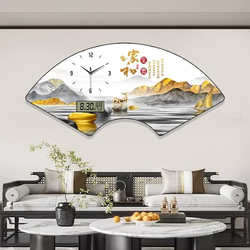 Home Decor Items Clocks Modern Simple Fan Perpetual Calendar Wall Clock Pictures Wall Decoration Decorative Painting Watch Room