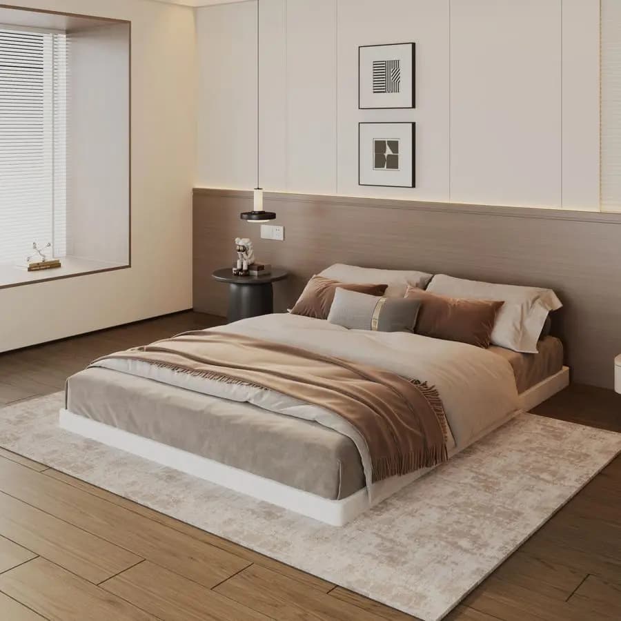 Metal bed base with fabric coating, low profile, for mattress, robust, silent, easy to mount