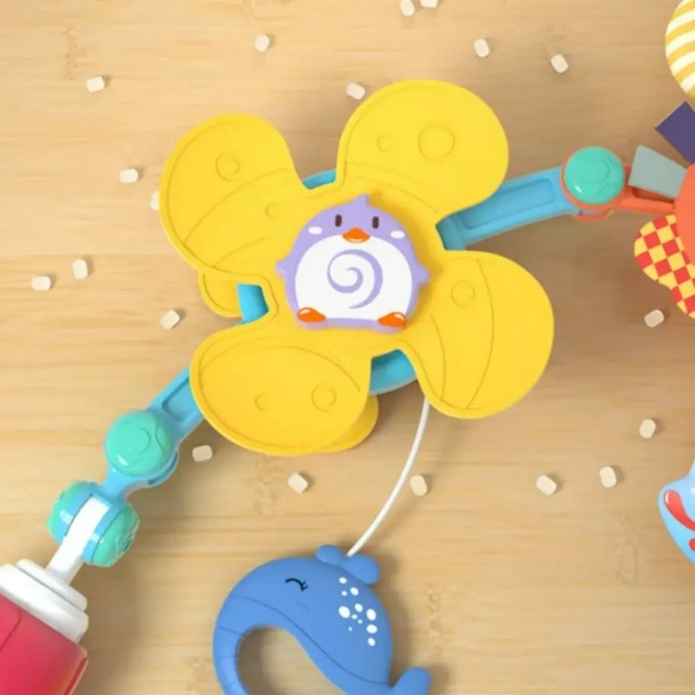 Arco interattivo per passeggino Easy Fold Crib Hanging Bell con clip a forma di granchio e squalo, per neonati, con girasole, per esercizi di presa e sviluppo