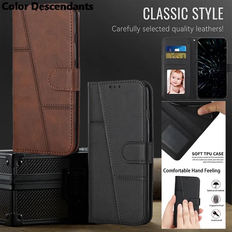 Magnetic Classic Leather Flip Phone Case on For Tecno Spark 7 8 9 Pro 7T 8T 8P 8C 9T Luxury Lines Stand Wallet Clamp Cover Coque