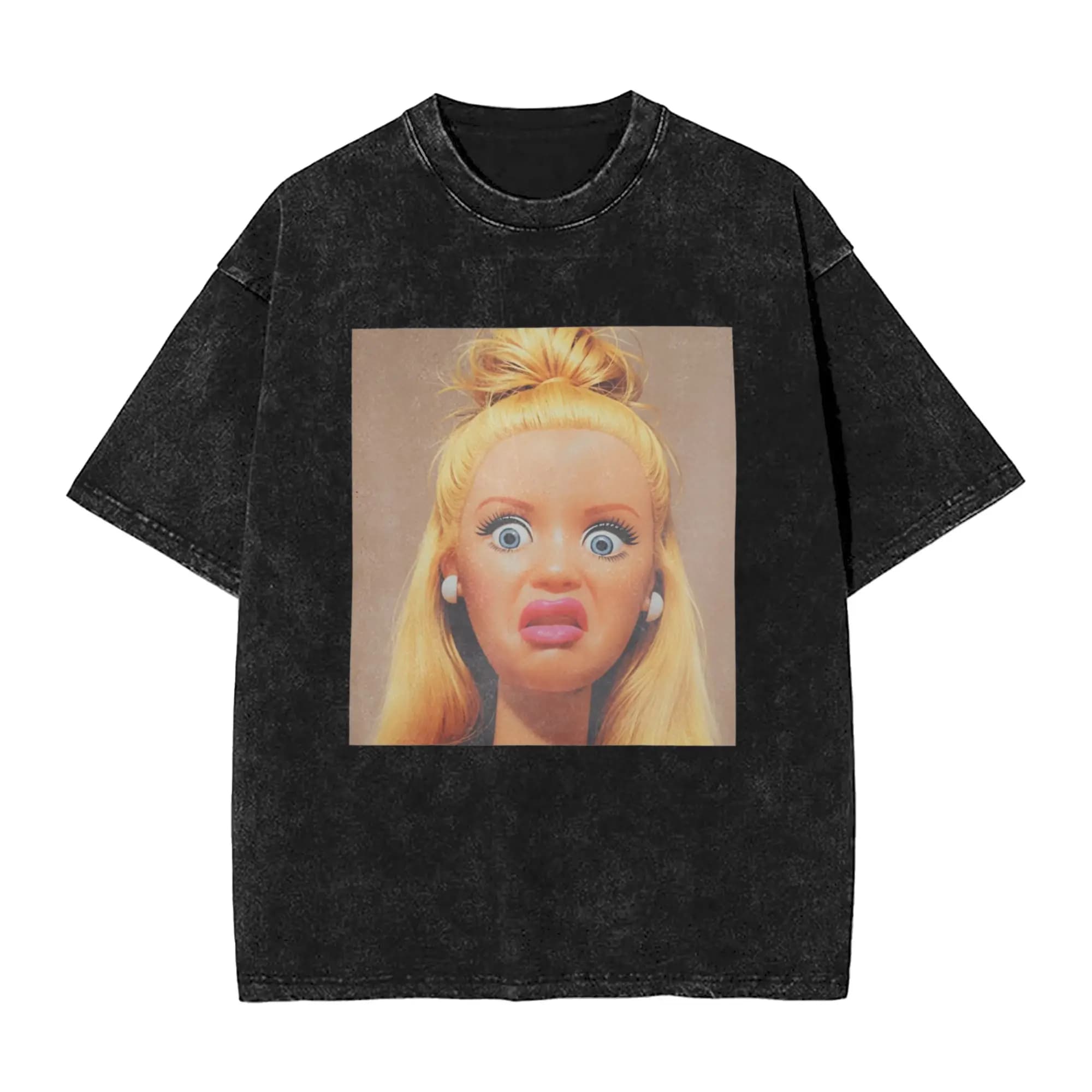 T-shirt divertente e scherzosa con faccina di bambola disgustosa, meme sardonico, da uomo, in cotone, girocollo, a maniche corte, abbigliamento unico