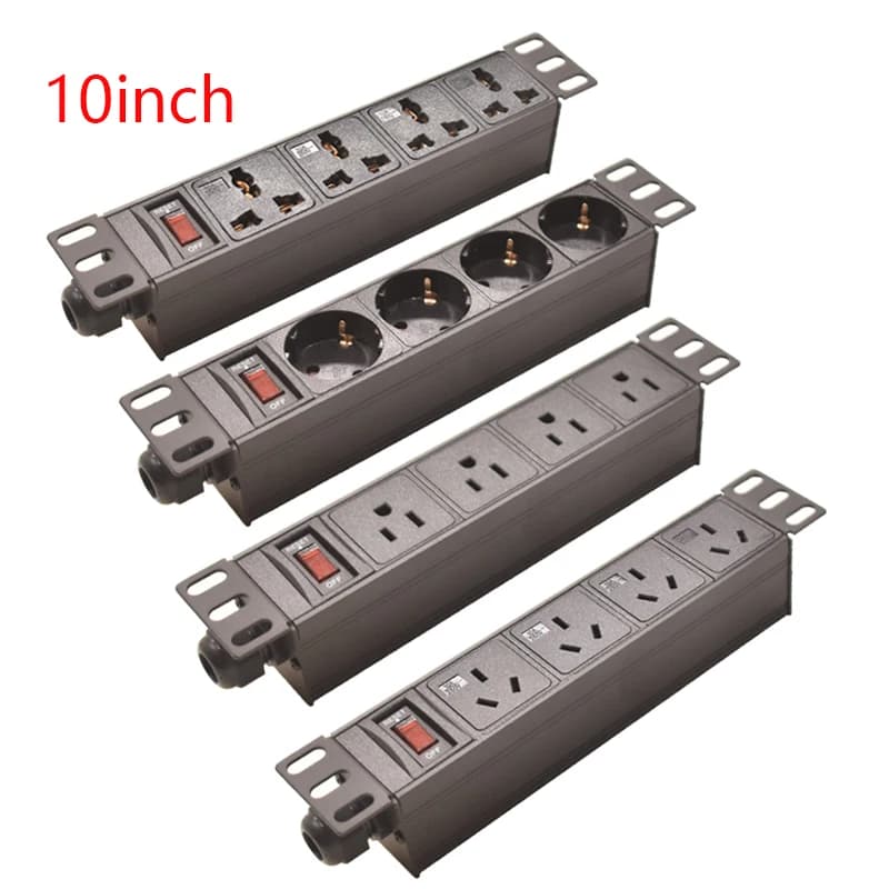 10inch Cabinet Rack Mount PDU Power Strip with Switch EU/US/UK C13/Universal Outlet 2Meter Cord Aluminum Alloy shell