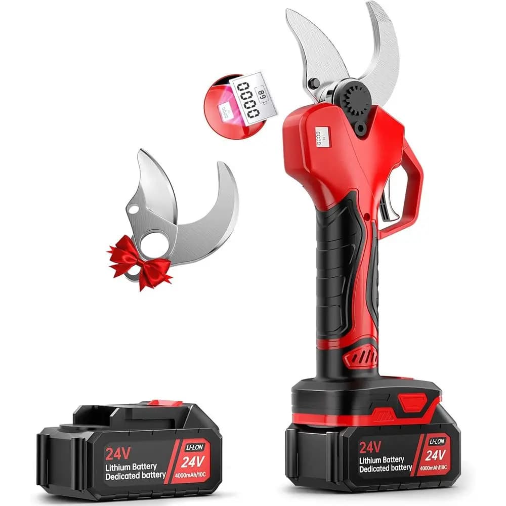 Forbici Elettriche Professionali per Potatura con Batteria al Litio 4AH 24V, Diametro di Taglio 40mm, 2 Set di Lame