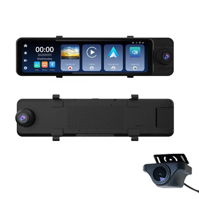 Dash Cam a Specchio a 3 Canali da 11 Pollici con Telecamere Frontale 4K, Interna e Posteriore 1080P, Visione Notturna Migliorata, Sensore G e Monitoraggio Parcheggio