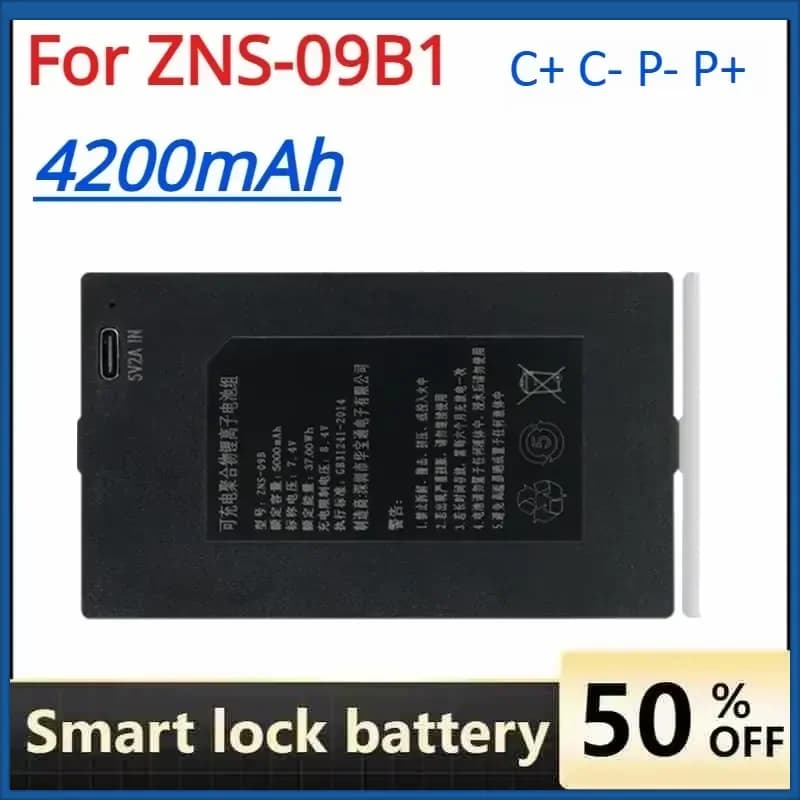 7.4V 4200mAh Lithium Smart Door Lock Battery for ZNS-09B1 Rechargeable Batteries C+ C- P- P+