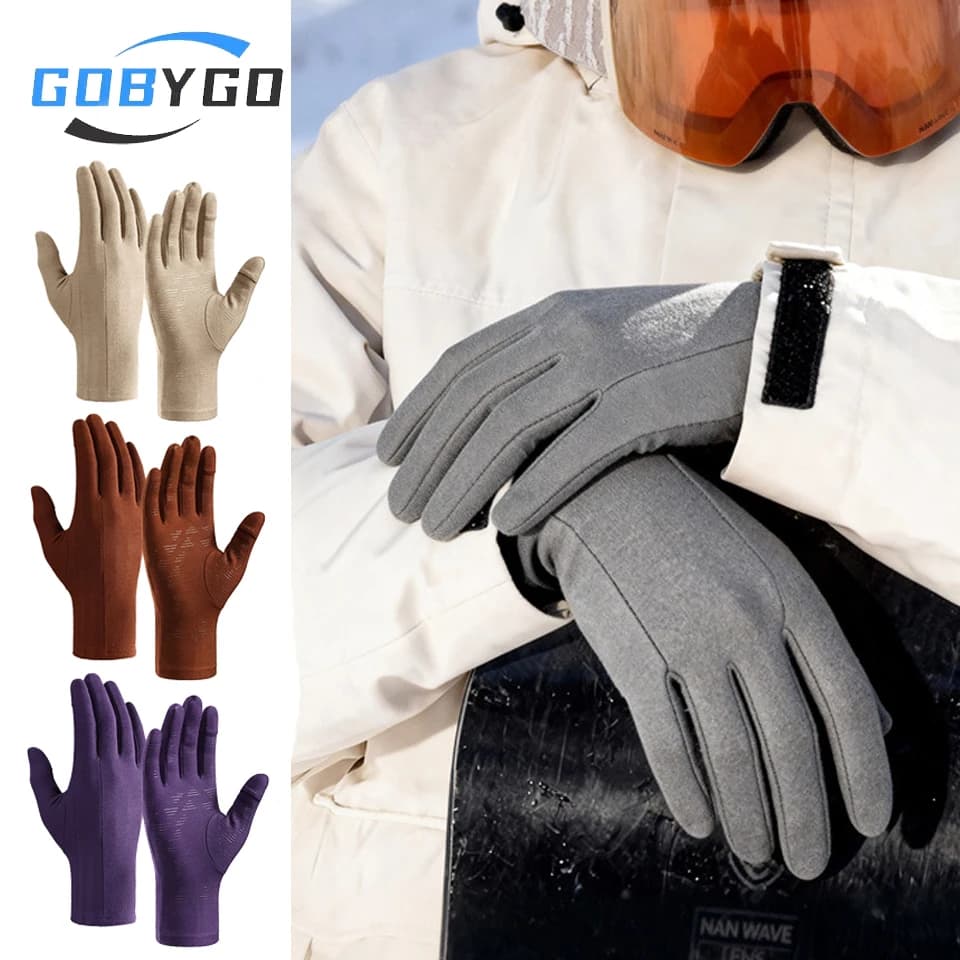 GOBYGO Guanti da sci con fodera interna Flip Cover Touch Screen Silicone antiscivolo Assorbimento dell'umidità Sudore Ciclismo all'aperto Antivento