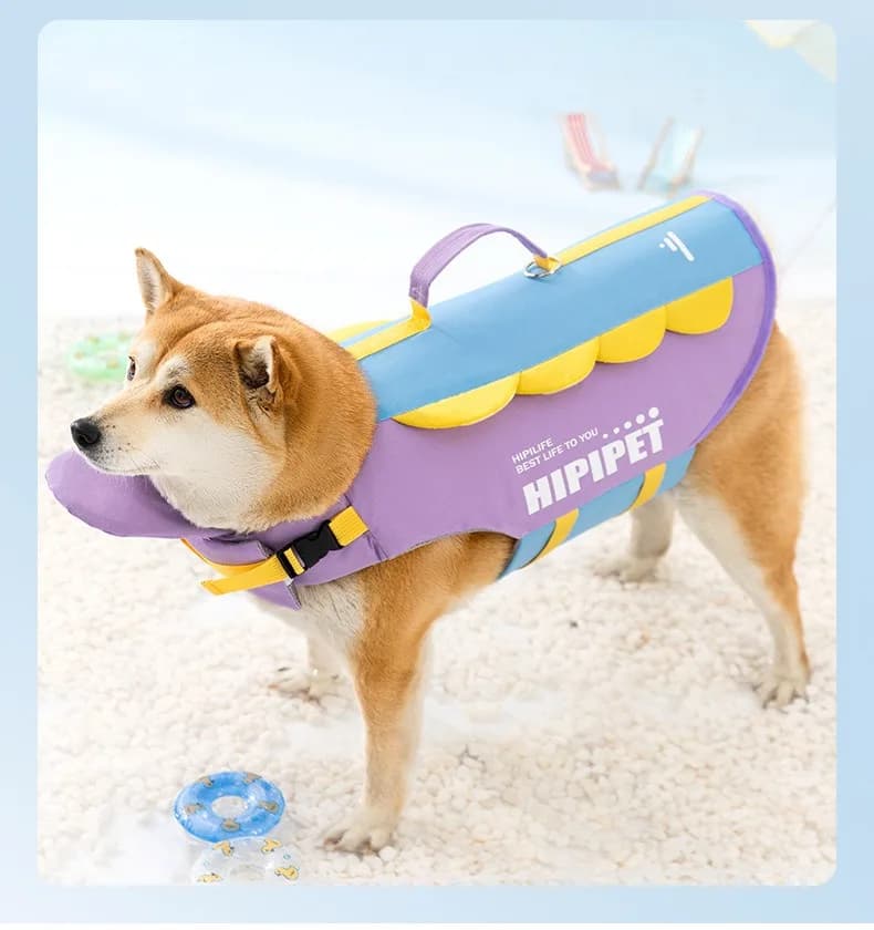 Dog Life Jacket with Rescue Handle, Wing Design Adjustable Pet Safety Vest, Ripstop Fabric Dog Lifesaver for Water Activities