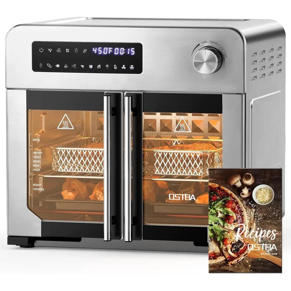 Friggitrice ad Aria 10-in-1 da 24 QT, Capacità Grande, 30% Più Veloce, 90% Meno Olio, 102 Ricette e 7 Accessori, Acciaio Inossidabile