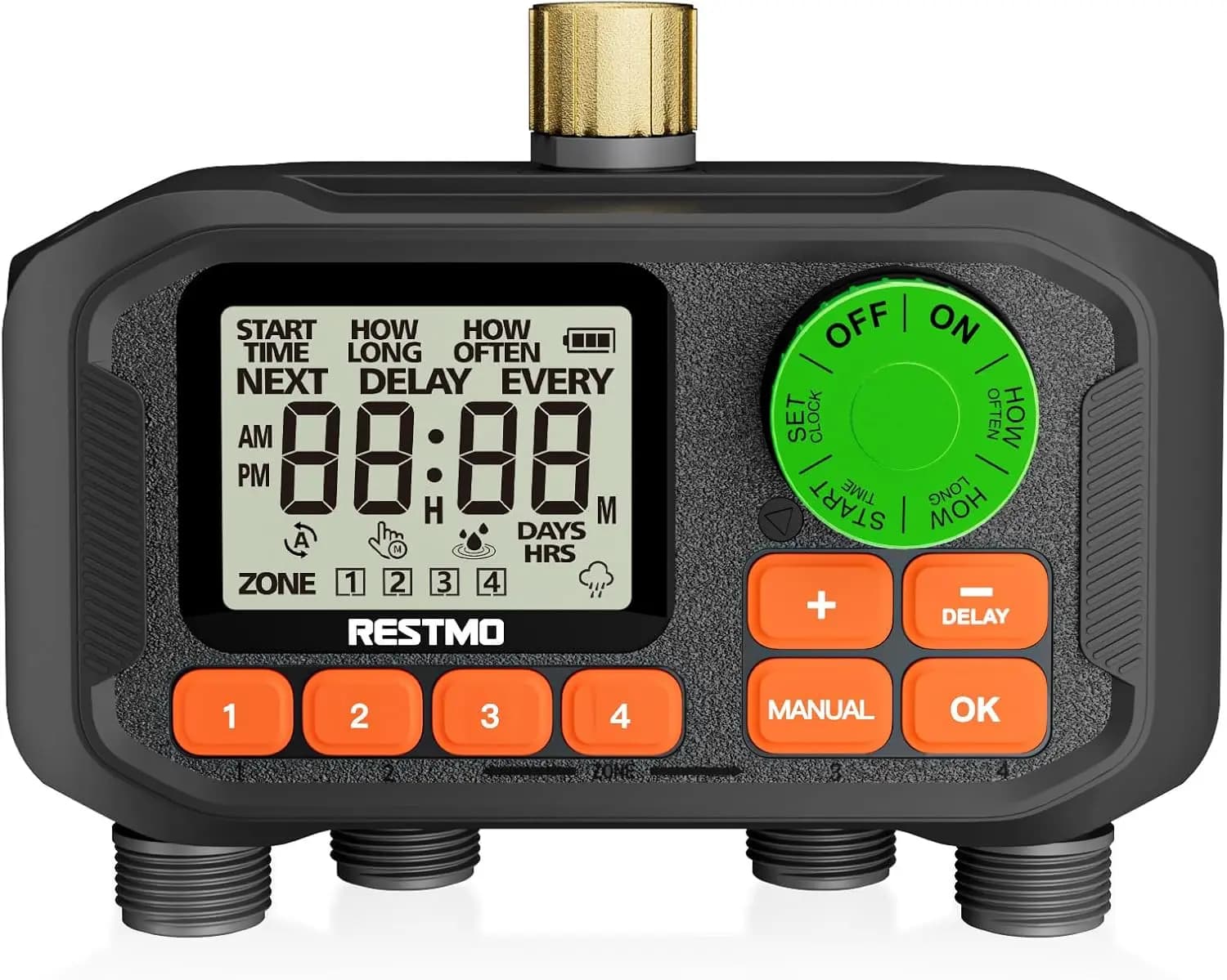 4 programmable garden irrigation timer with brass input, automatic control for external tap and meadow irrigation