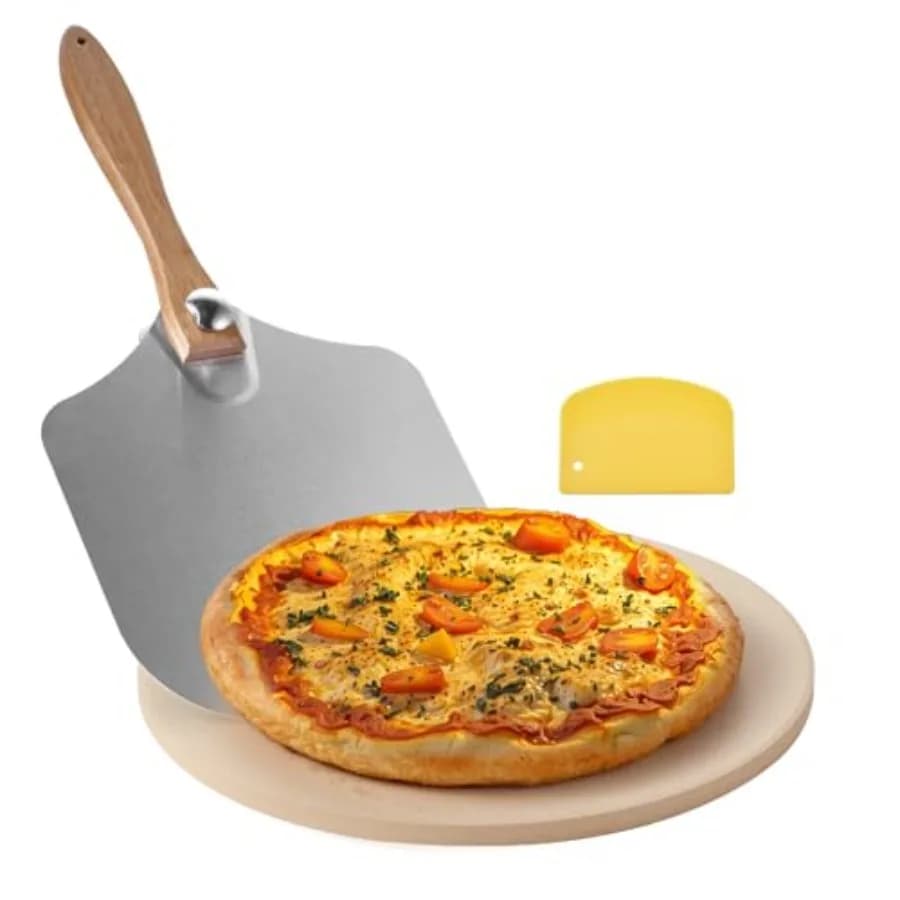 Pizza Stone, Pizza Stone, 7 Large Cordierite Bakg-Stone Metal, Scrape, 50℉ Heat-Resistant Cookg Stones, for Kitchen Oven, Bakg