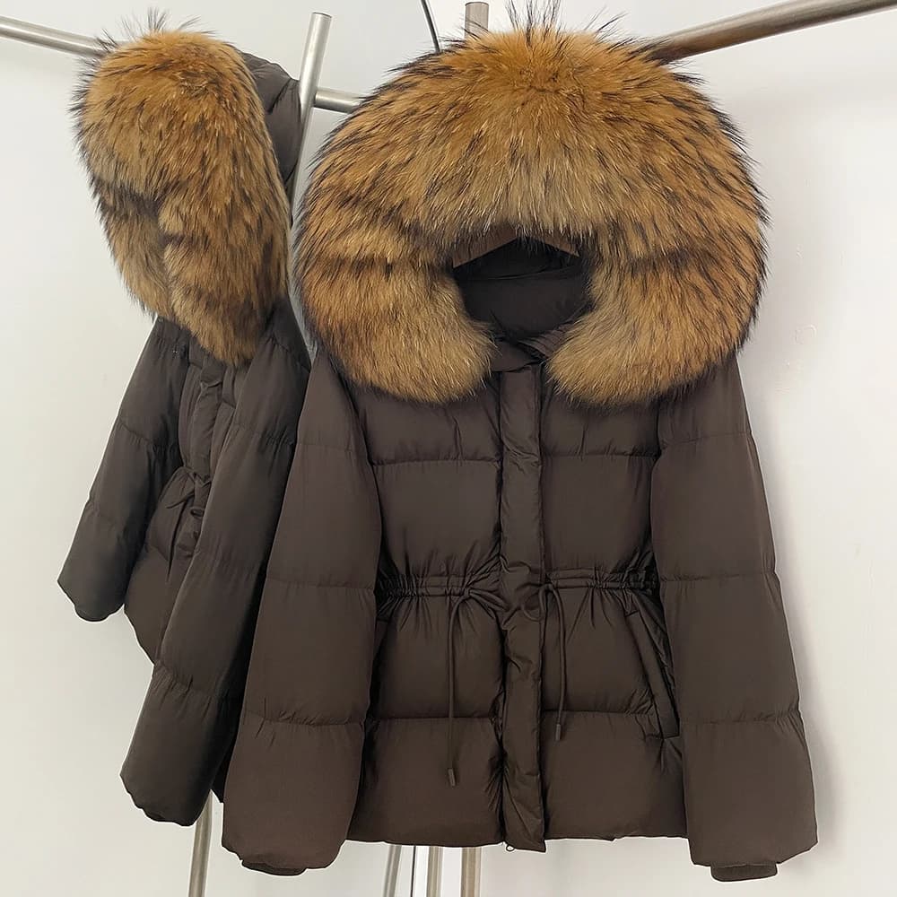 Piumino in vera pelliccia con cappuccio Piumino caldo maniche lunghe Capispalla femminile Nuovo piumino in vera pelliccia di volpe Autunno Inverno Piumino da donna