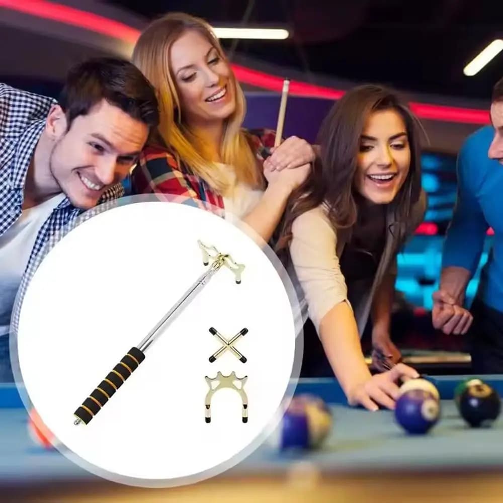 Stainless Steel Telescopic Billiards Pool Cue Removable Bridge Head Expandable Pool Table Cue Stick Bridge Golden Anti-Slip