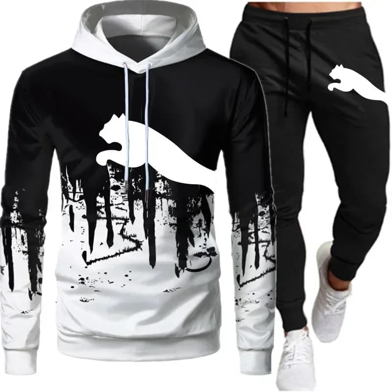 Primavera e autunno 2025 Nuovi pullover da uomo + pantaloni da jogging set da due pezzi set di abbigliamento sportivo con cappuccio da uomo casual all'aperto alla moda