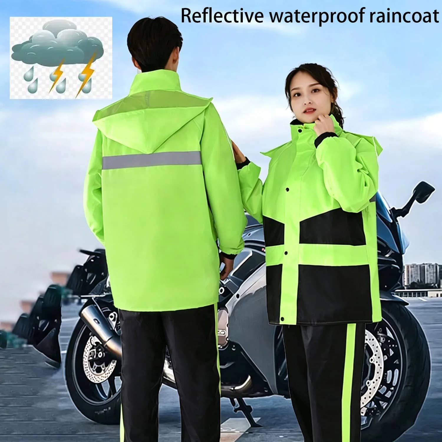 Completo Impermeabile per Moto, Giacca Antipioggia Riflettente per Uomo e Donna, Abbigliamento Leggero per Escursionismo